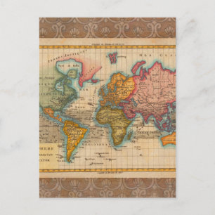 Wereldkaart 1780 Bonne Antique Planisfeer Briefkaart