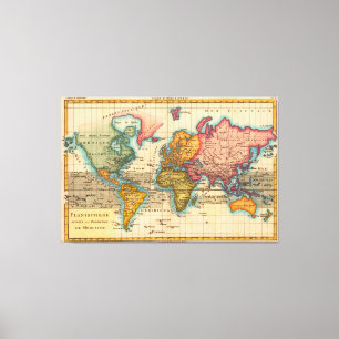 Wereldkaart 1780 Bonne Antique Planisfeer Canvas Afdruk