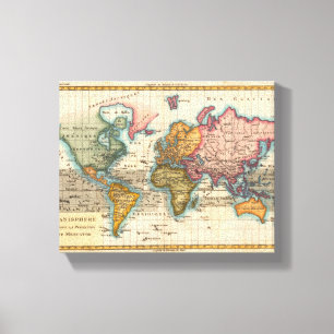 Wereldkaart 1780 Bonne Antique Planisfeer Canvas Afdruk