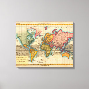 Wereldkaart 1780 Bonne Antique Planisfeer Canvas Afdruk
