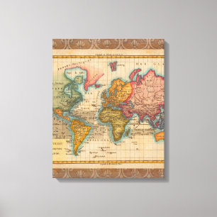 Wereldkaart 1780 Bonne Antique Planisfeer Canvas Afdruk