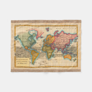 Wereldkaart 1780 Bonne Antique Planisfeer Fleece Deken