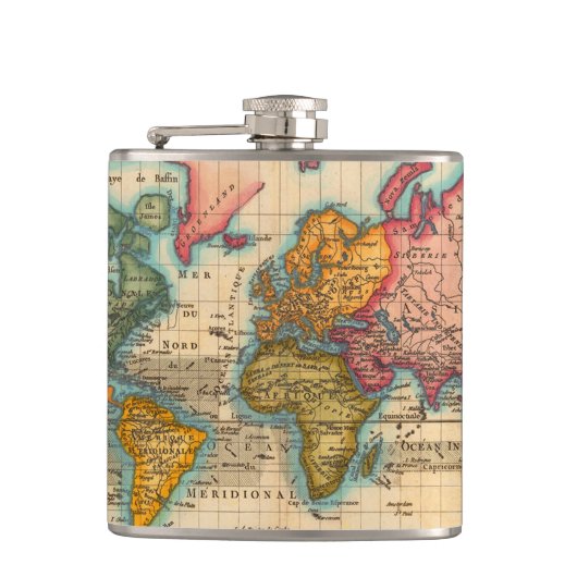 Wereldkaart 1780 Bonne Antique Planisfeer  Heupfles (Voorkant)