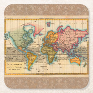 Wereldkaart 1780 Bonne Antique Planisfeer Kartonnen Onderzetters
