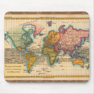 Wereldkaart 1780 Bonne Antique Planisfeer Muismat