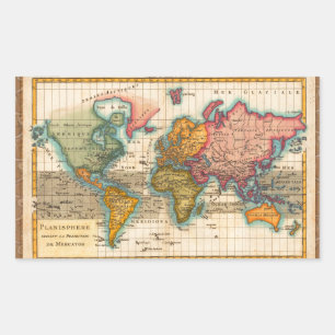 Wereldkaart 1780 Bonne Antique Planisfeer Rechthoekige Sticker