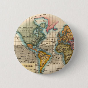 Wereldkaart 1780 Bonne Antique Planisfeer Ronde Button 5,7 Cm