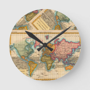 Wereldkaart 1780 Bonne Antique Planisfeer Ronde Klok