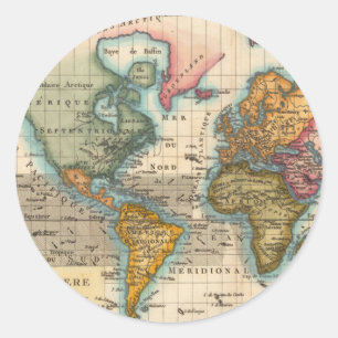Wereldkaart 1780 Bonne Antique Planisfeer Ronde Sticker