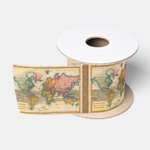 Wereldkaart 1780 Bonne Antique Planisfeer  Satijnen Lint