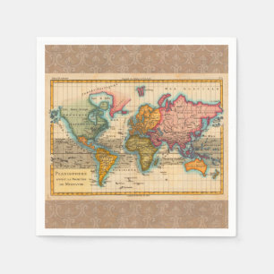 Wereldkaart 1780 Bonne Antique Planisfeer Servetten