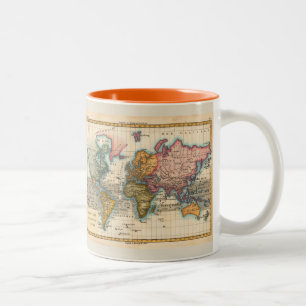 Wereldkaart 1780 Bonne Antique Planisfeer  Tweekleurige Koffiemok