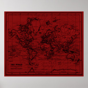 wereldkaart (1899) Donkerrood en zwart Poster