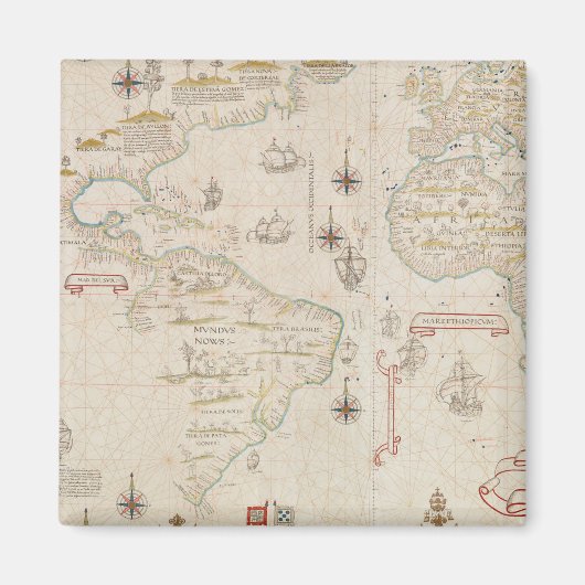  Wereldkaart (1900) van Diogo Ribeiro Magneet (Voorkant)