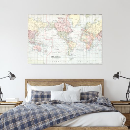  Wereldkaart ( 1901 ) Canvas Afdruk (Insitu (Slaapkamer))