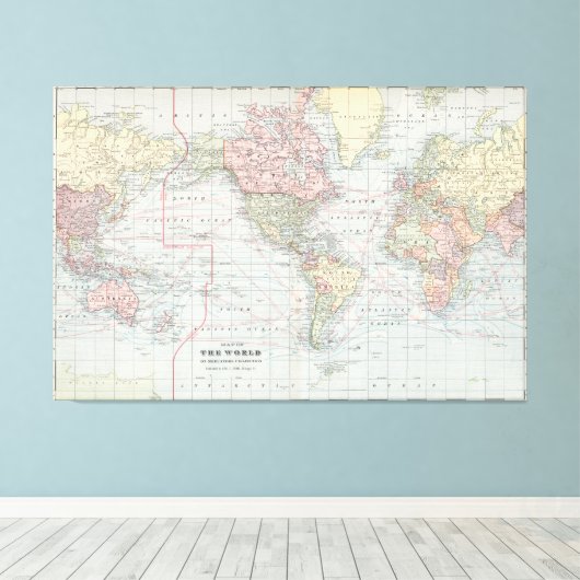 Wereldkaart ( 1901 ) Canvas Afdruk (Insitu (Houten vloer))