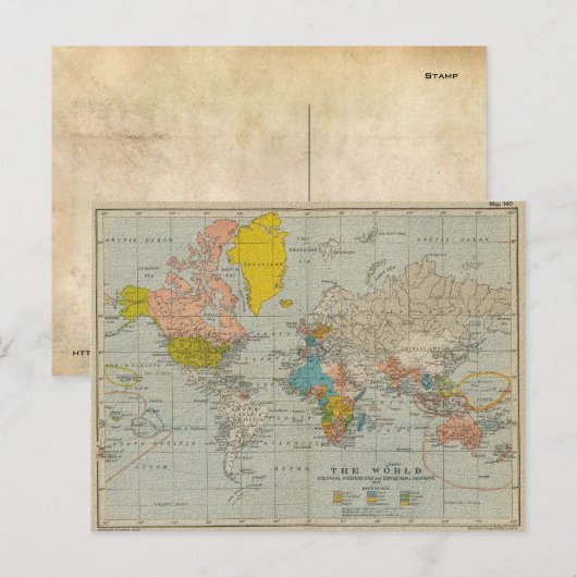  Wereldkaart 1910 Briefkaart (Voorkant / Achterkant)