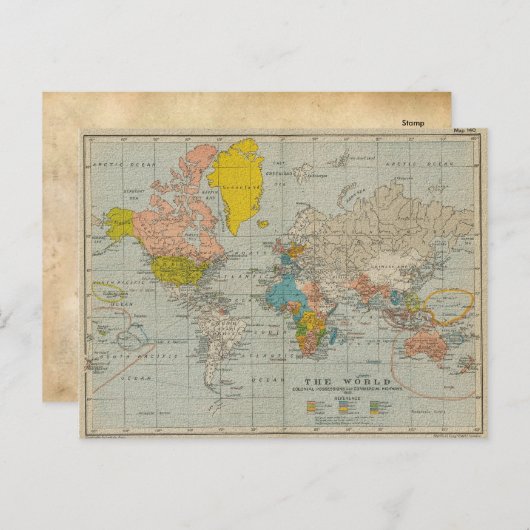  Wereldkaart 1910 V2 Briefkaart (Voorkant / Achterkant)
