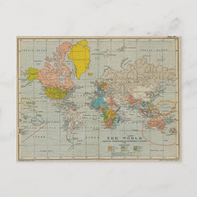  Wereldkaart 1910 V2 Briefkaart (Voorkant)