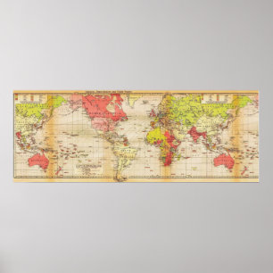 wereldkaart 1918 Rijk en handel Poster