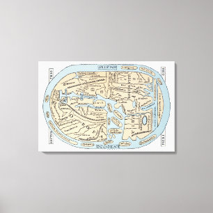 WERELDKAART 2E EEUW CANVAS AFDRUK