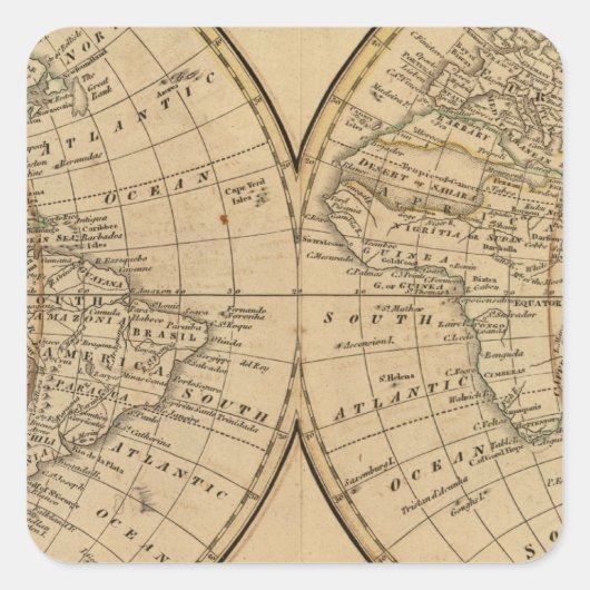 WERELDKAART 3 VIERKANTE STICKER (Voorkant)