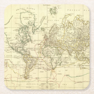 wereldkaart 5 kartonnen onderzetters