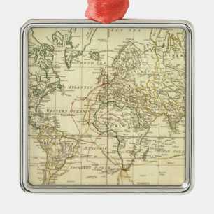wereldkaart 5 metalen ornament