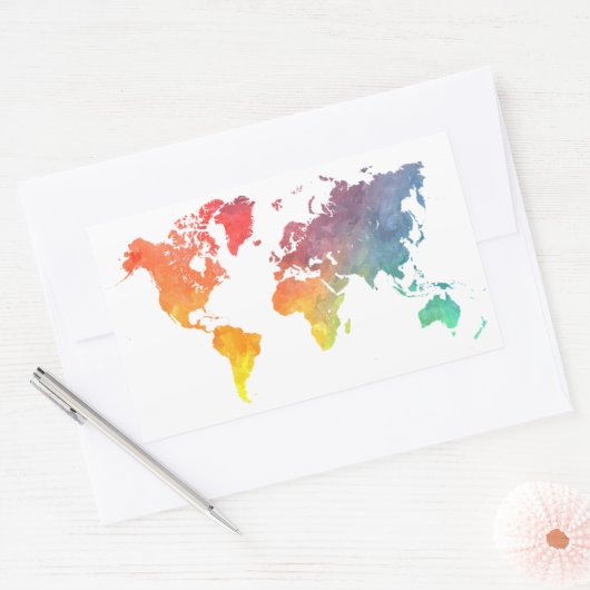 WERELDKAART 5 RECHTHOEKIGE STICKER (Envelop)