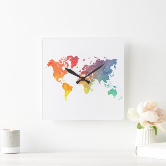 wereldkaart 5 vierkante klok (Huis)