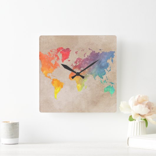 WERELDKAART 9 VIERKANTE KLOK (Huis)
