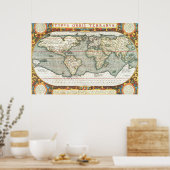  Wereldkaart Abraham Ortelius 1587-1595 Poster (Keuken)