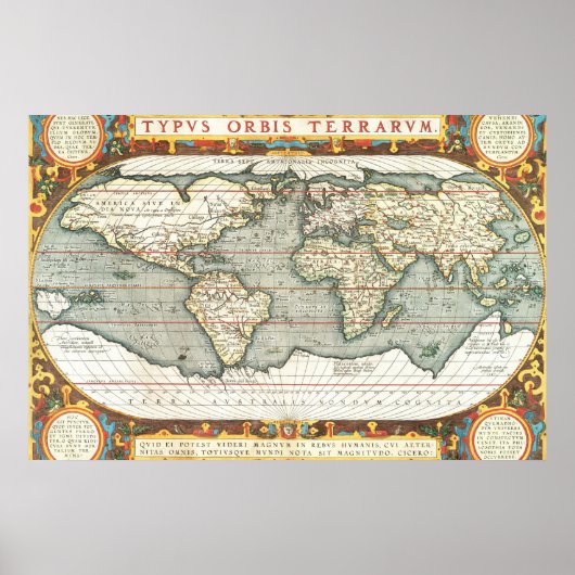  Wereldkaart Abraham Ortelius 1587-1595 Poster (Voorkant)