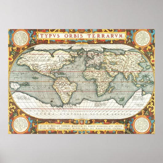  Wereldkaart Abraham Ortelius 1587-1595 Poster (Voorkant)