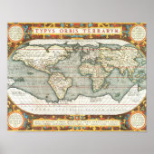  Wereldkaart Abraham Ortelius 1587-1595 Poster (Voorkant)