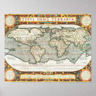  Wereldkaart Abraham Ortelius 1587-1595 Poster
