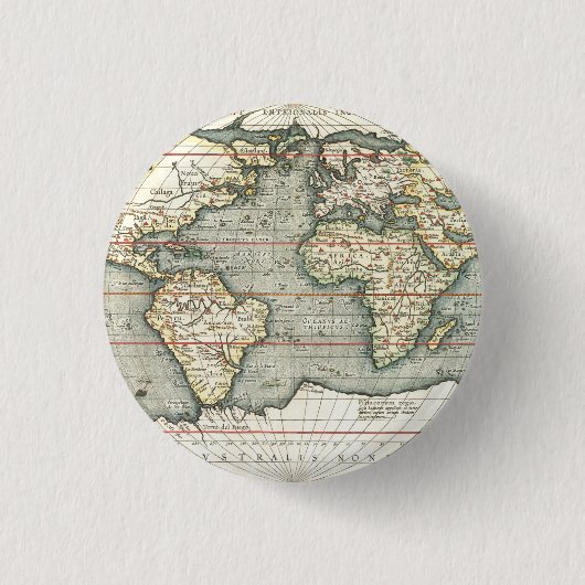 Wereldkaart Abraham Ortelius 1587-1595 Ronde Button 3,2 Cm (Voorkant)