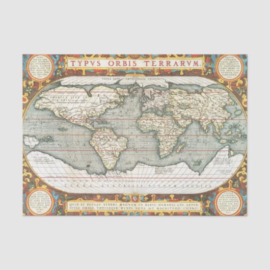 Wereldkaart Abraham Ortelius 1587-1595 Tissuepapier (Voorkant)