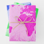 Wereldkaart Abstract Reiziger Roze Groen Blauw Inpakpapier Vel (In situ)