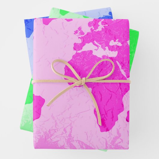 Wereldkaart Abstract Reiziger Roze Groen Blauw Inpakpapier Vel (In situ)