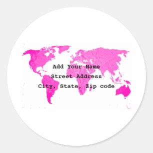 Wereldkaart Abstract Roze Paars Witte Kunst Reizig Ronde Sticker