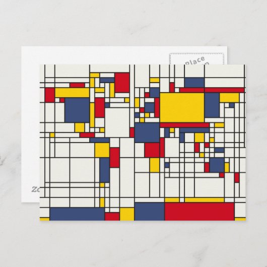 Wereldkaart Abstracte Mondrian Style Briefkaart (Voorkant / Achterkant)