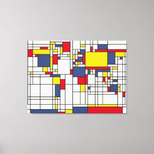 wereldkaart Abstracte Mondrian Style Canvas Afdruk