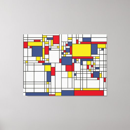 Wereldkaart Abstracte Mondrian Style Canvas Afdruk (Voorkant)