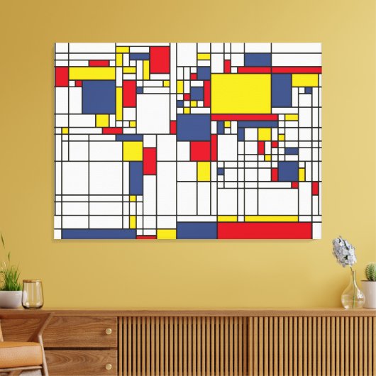Wereldkaart Abstracte Mondrian Style Canvas Afdruk (Insitu (Woonkamer))