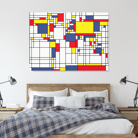 Wereldkaart Abstracte Mondrian Style Canvas Afdruk (Insitu (Slaapkamer))