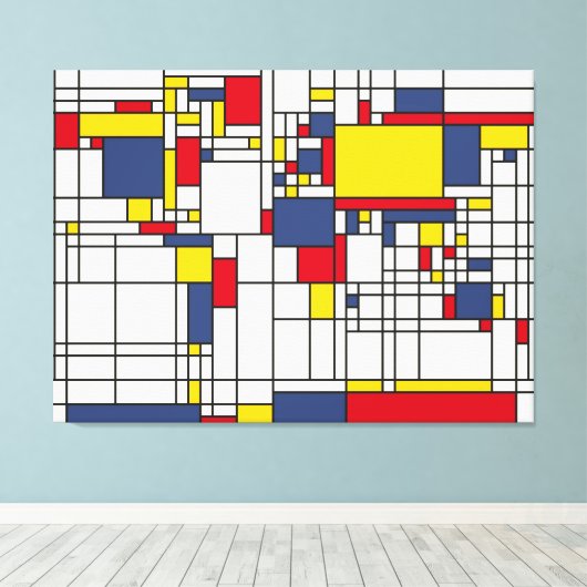 Wereldkaart Abstracte Mondrian Style Canvas Afdruk (Insitu (Houten vloer))