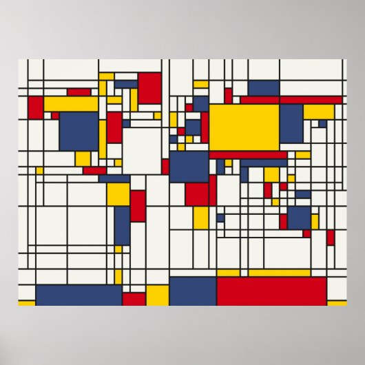 Wereldkaart Abstracte Mondrian Style Poster (Voorkant)
