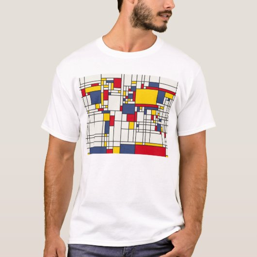 wereldkaart Abstracte Mondrian Style T-shirt (Voorkant)