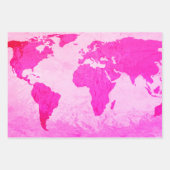 Wereldkaart Abstracte reiziger Roze Paars Ombre Inpakpapier Vel (Voorkant 3)
